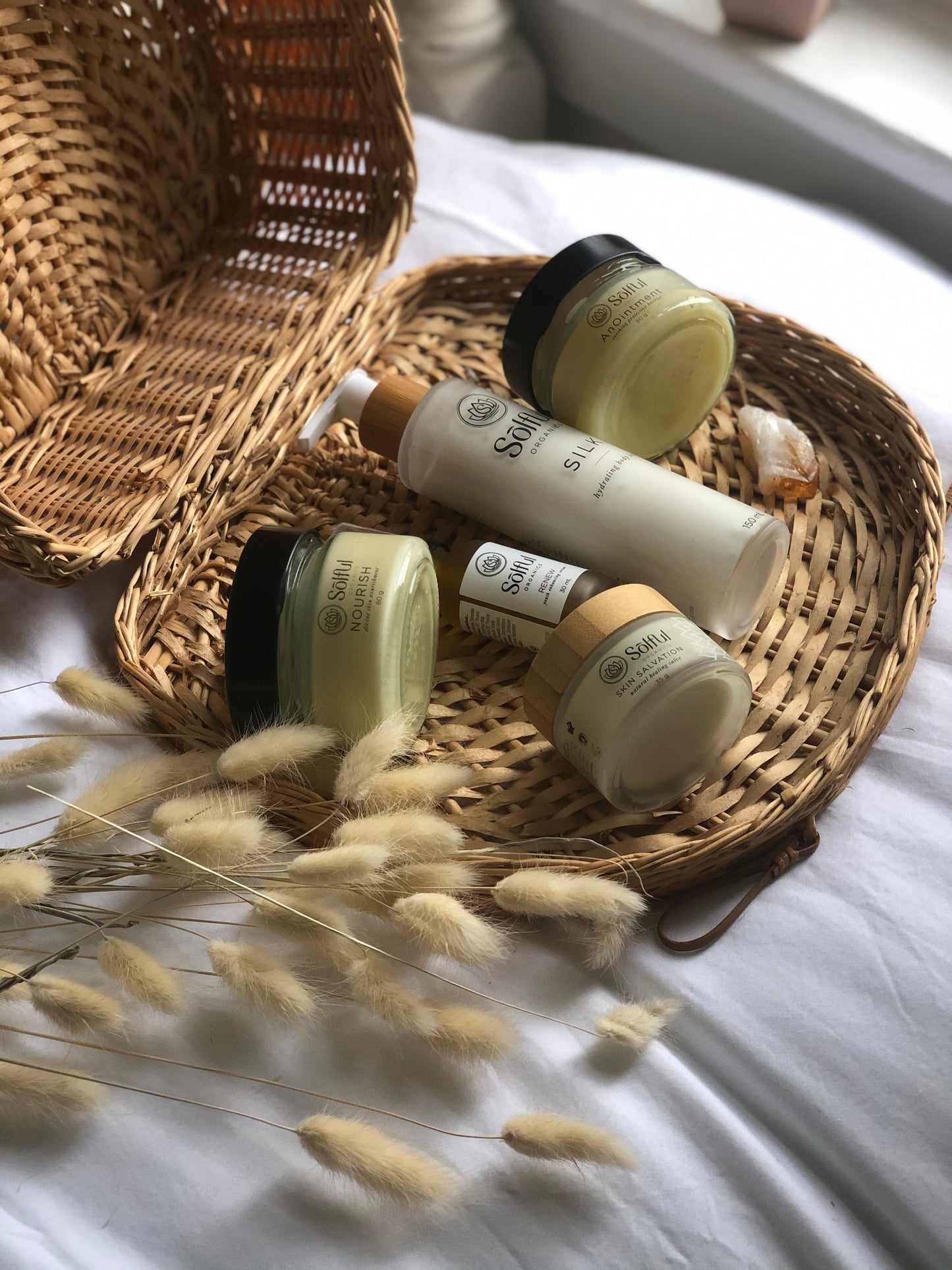 Solful Organics Indulgent skincare set - includes skin salvation, nourish, silk, anointment and renew.