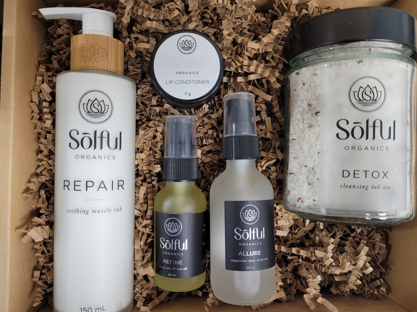 Solful Organics Box Set - The Maintained Man Box - includes small detox tub tea, repair, lip conditioner, allure, and refine