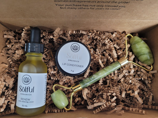 Solful Organics Box Set - The Fresh Face Box - renew, lip conditioner and a jade roller