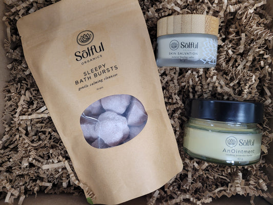 Solful Organics Box Set - The Sleepy Baby Box - Includes Sleepy Bath Bursts, Skin Salvation and Anointment.
